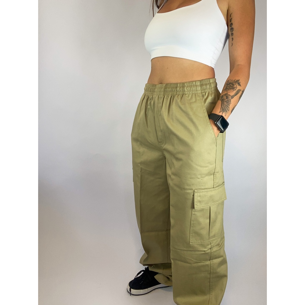 Calça Cargo bege skatista oversize streetwear moda rua gringa larga ...