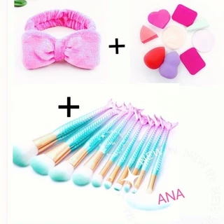Kit Com Faixa Laço+kit Esponja 9 Pecas+10 Pincel Sereia + Pincel Silicone.