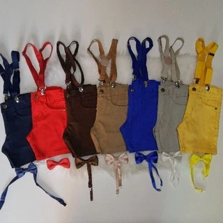 Bermuda infantil menino c/suspensório e gravata colorida short c/ regulador interno bebê criança