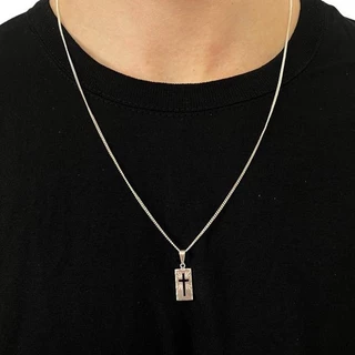 Correntinha Masculina 60cm Banhada Prata 925 + Pingente Placa Cruz Promoção
