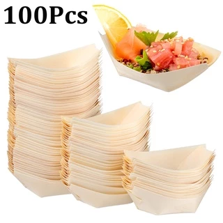 100 Pcs Sushi Descartável Barcos De Madeira Bandejas De Comida Pratos Mini Bambu Para Servir Placas Papel Cachorro-Quente
