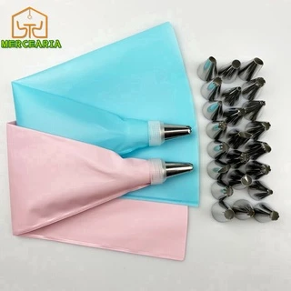 Kit Confeiteiro Saco de Creme Reutilizável + 24 Bicos para Decoração Decorador Artesanal de Bolos e Doces Confeitaria