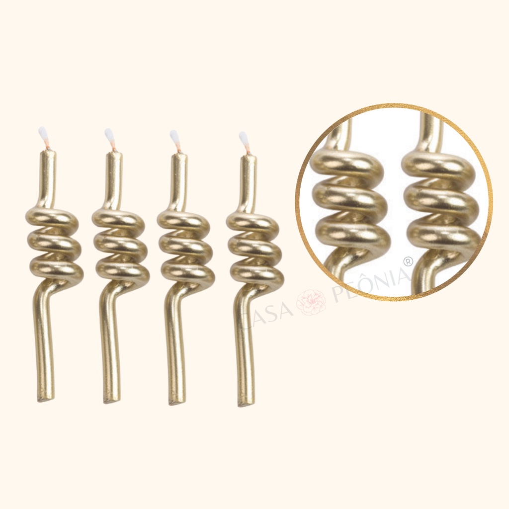 Vela de Aniversário Palito Espiral Metalizada Dourada 0,75x0,8cm com 8  Unidades - Make+ - CCS Decorações