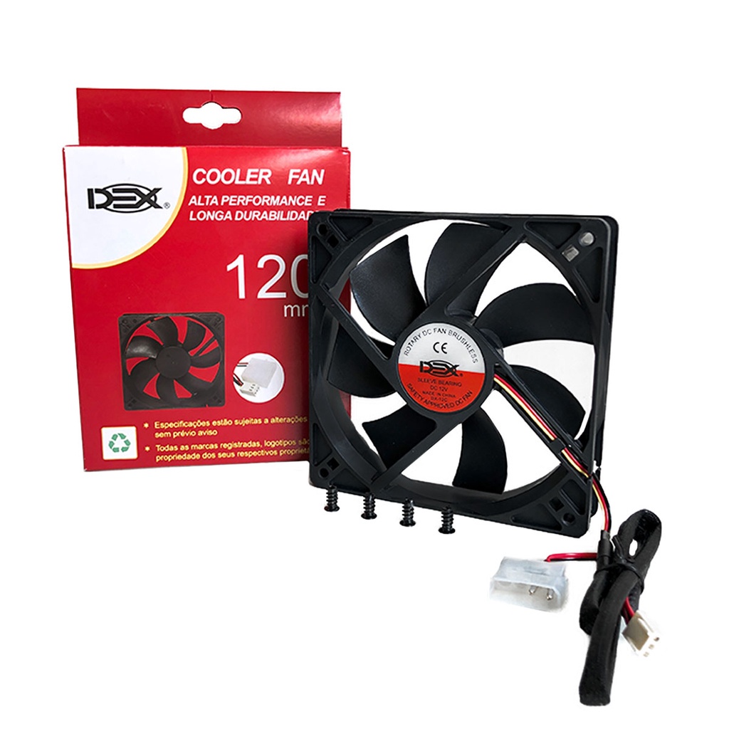 Cooler Fan Ventoinha Para Gabinete 120mm X 120mm 12v + Nf-e Dex DX-12C Alta Performance Longa Durabilidade