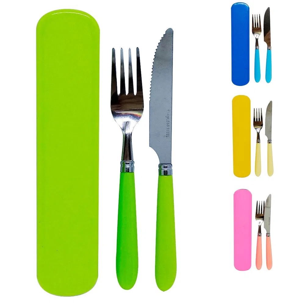 Conjunto De Talher Faca + Garfo Inox No Estojo para Marmita | Shopee Brasil