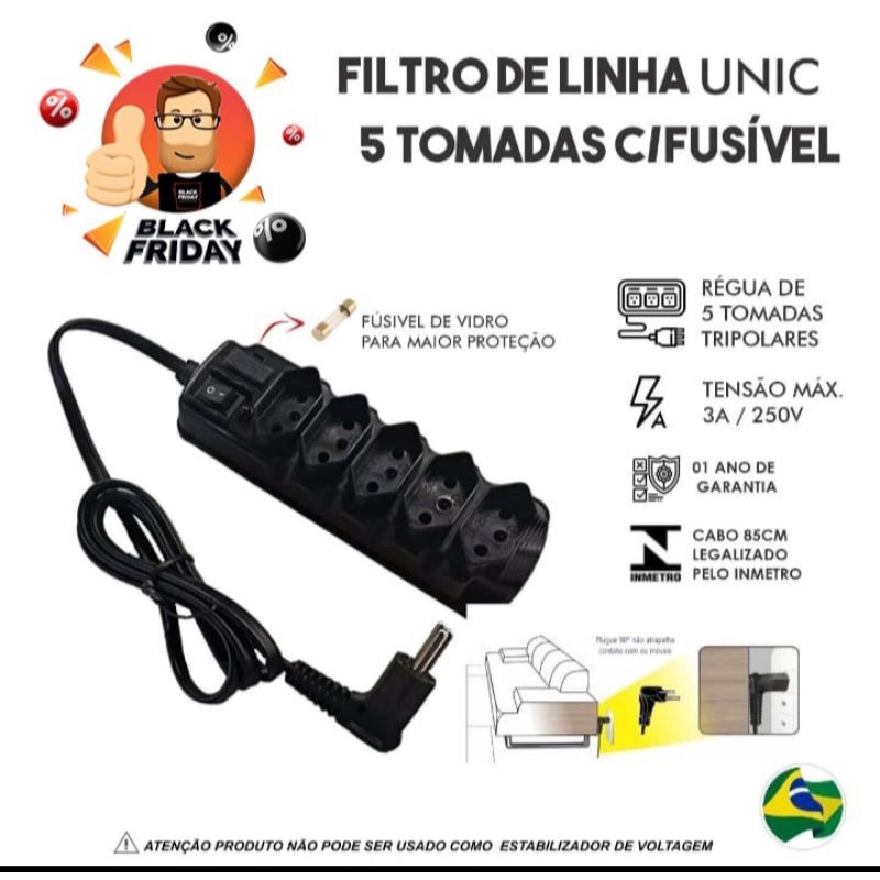 Filtro de linha (Régua) 5 Entradas Tomada em 90 graus