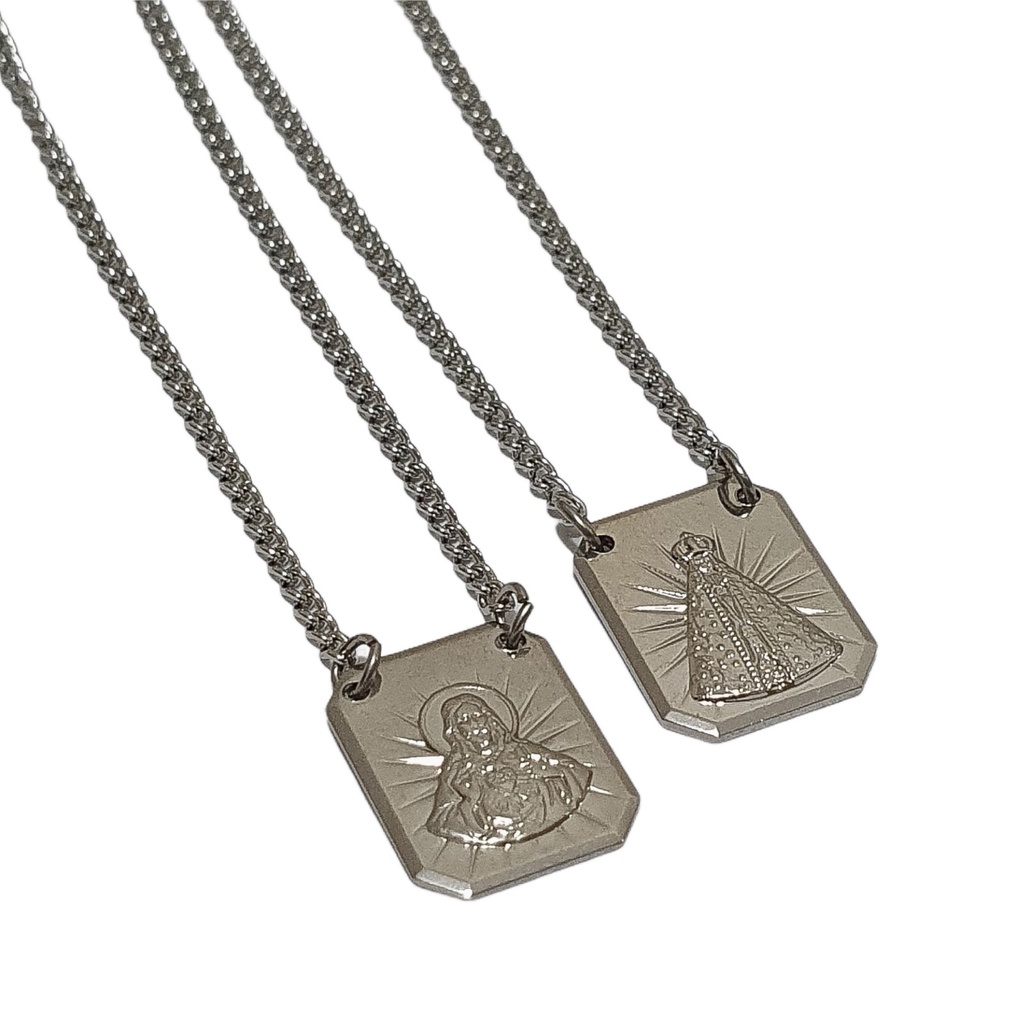 Corrente Escapulário De Aço Inoxidavel Da Nossa Senhora Aparecida E Coração De Jesus Escapulario Inox