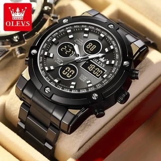 OLEVS 1106 Relógio Masculino Genuíno Calendário De Display Duplo Luminoso Impermeável Correia De Aço Inoxidável