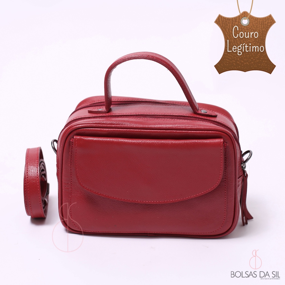 Bolsa feminina baú de couro Chessy - Vermelho