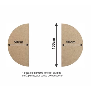 Chapa mdf redonda 100cm (1metro) de diâmetro 3mm de espessura para decoração artesanato, corte a laser, 2 metades