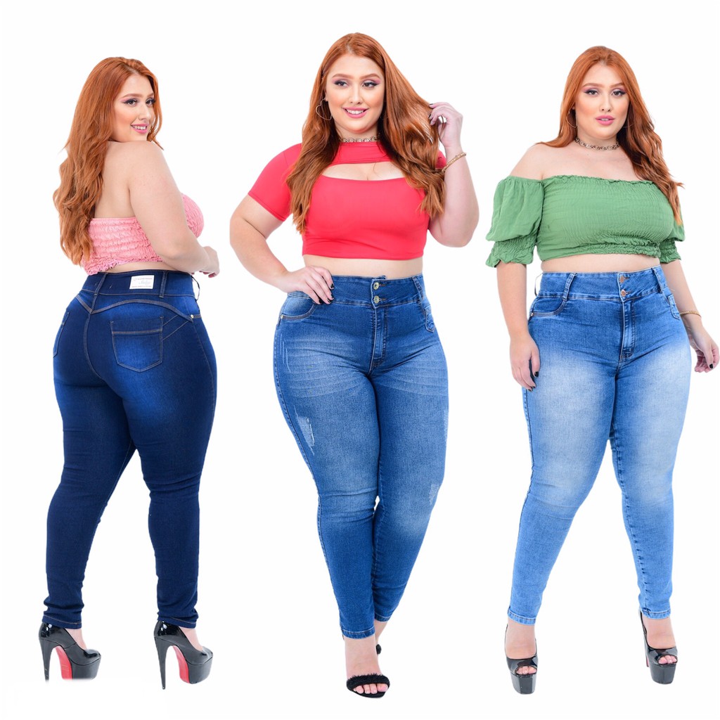 Kit Com 3 Calças Jeans Feminina Cintura Alta Hot Pants Com Lycra (36)