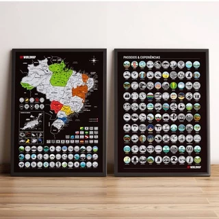 Kit Mapa Raspar Brasil e Lista Raspadinha 100 Passeios e Experiências - Prata - Mapa Raspadinha