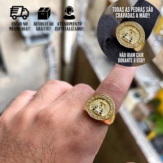 Anel Masculino De Ouro Nossa Senhora Aparecida Banhado a Ouro 24k Anel Com Pedras Dedeira em Oferta na Shopee