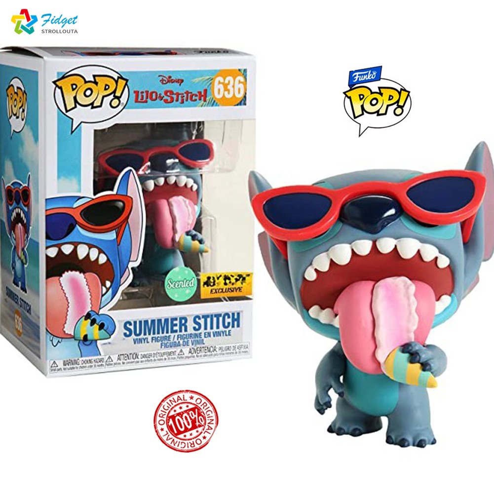 (SUDM) FUNKO POP! Disney: Lilo & Stitch - Summer Stitch [Scented] #636 Exclusive Action Figures PVC Vinil Figura Decoração Coleção Modelos Brinquedos Presentes de Aniversário