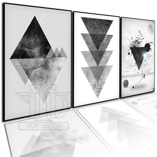 Kit 3 Quadro de Parede Geométrico Neutro Preto Abstrato Moldura Sala Copa