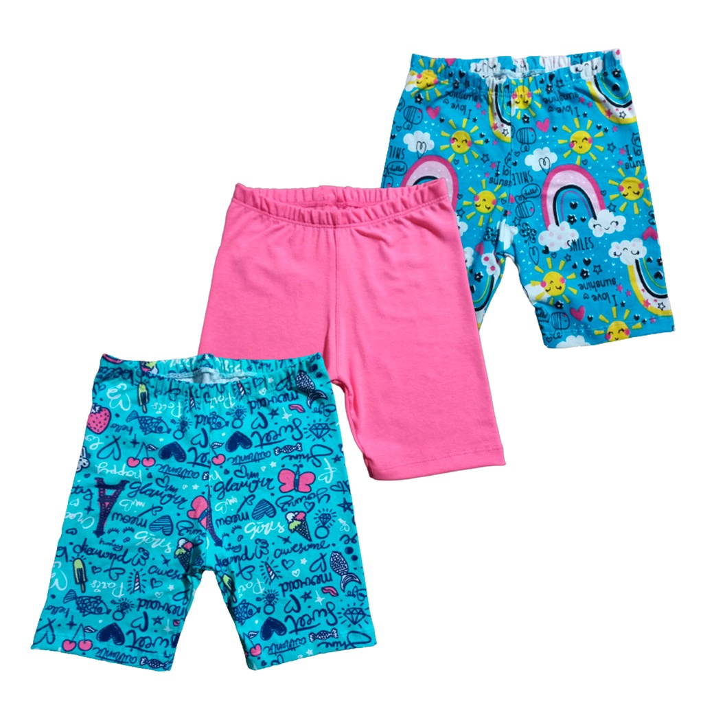 Kit 3 Bermudas Ciclista infantil feminino em tecido cotton para meninas  tamanhos 1 ao 12 (Sortidos)