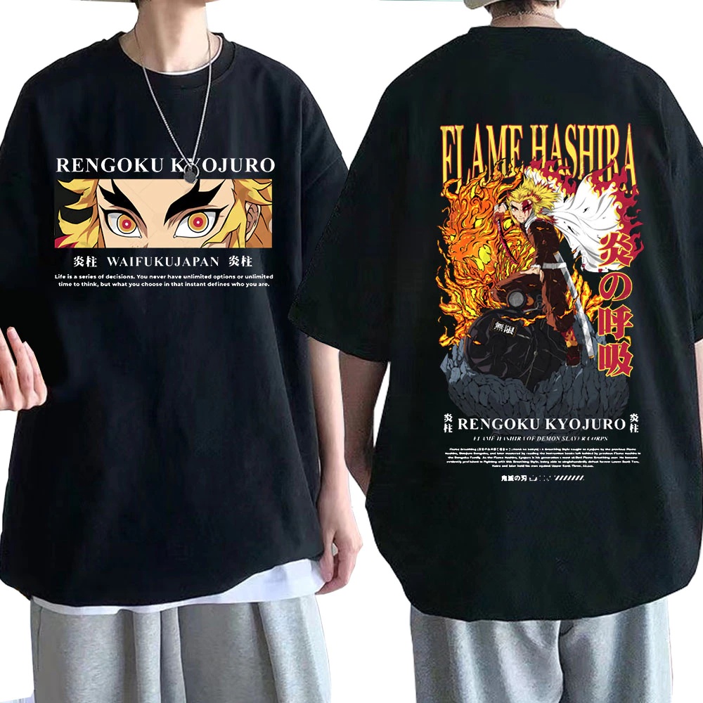 Camiseta Basica Algodao Kyojuro Rengoku Waifuku Japan Demon Slayer Anime Unissex