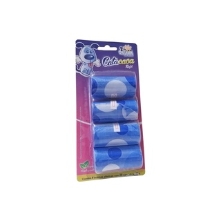 Refil 4 Rolos Cata Caca Saco Plastico Savana Cachorro Gatos - Azul