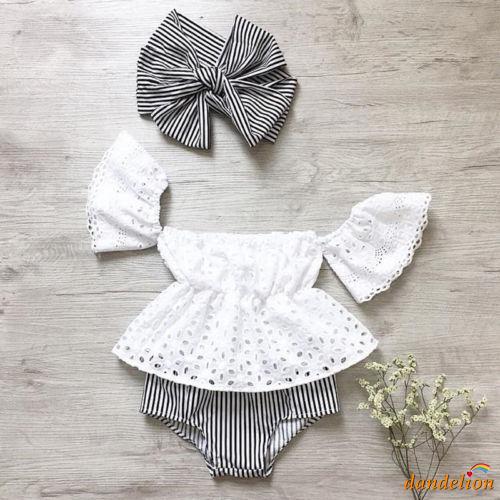 DANDELION-Summer Baby Girl Off Shoulder Short-Sleeved Dress Tops +