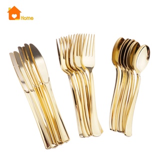 10 Garfo Faca Dourado Descartável Plástico Cor Inox Top