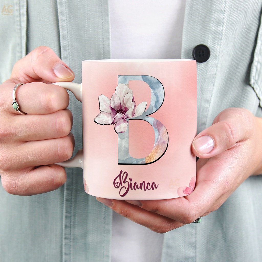 Caneca De Porcelana Personalizada Com Letra E Nome 325ml | Shopee Brasil