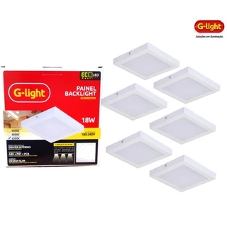Painel Led 18w Sobrepor Quadrado Backlight 6500K Branco Frio Bivolt Glight kit 06unid