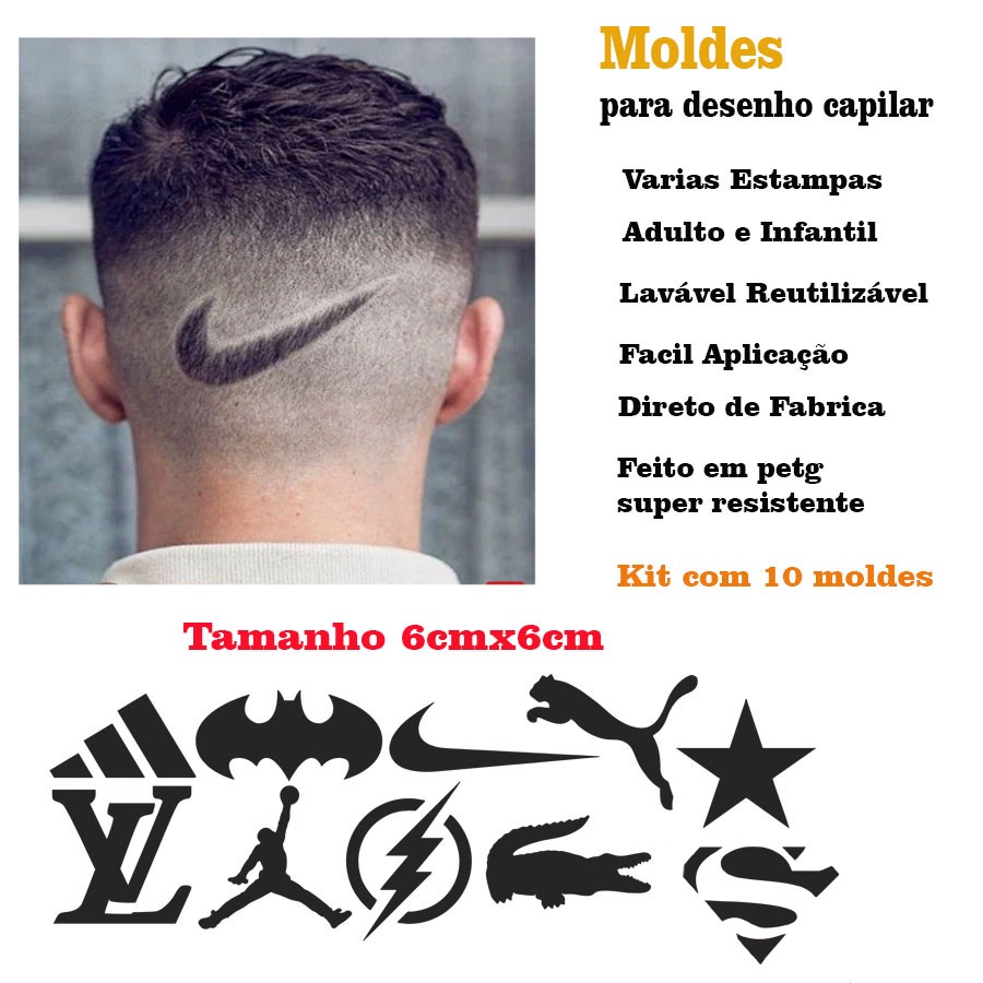 30 Moldes Desenho Capilar Freestyle kit Atacado Barbeiro Cabelo