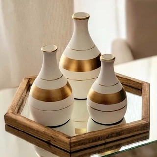 Kit Trio 3 Vasos Ceramica Enfeite Decorativo Centro De Mesa Sala enfeite rack sala