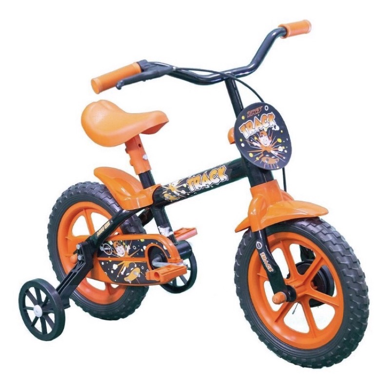 Bicicleta Infantil Track Arco Íris Aro-12 Com Rodas de Apoio e Capa  Corrente - Preto e Laranja