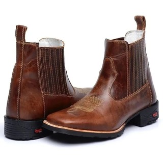 Bota Botina Country Texana Masculina Bico Quadrado Couro