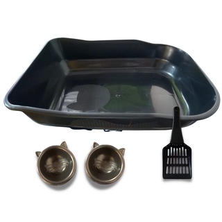 Kit com Bandeja Grande, Pá e 2 Comedouros Durapets