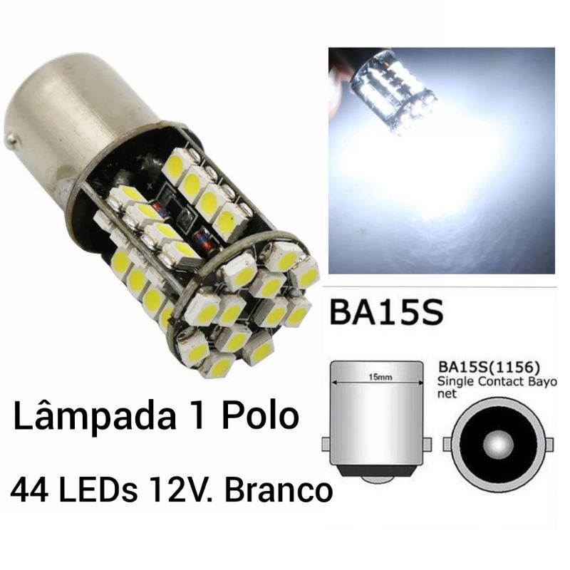 LAMPADA 44 LEDs BA15S 1 POLO Seta / Ré BRANCO 12V | Shopee Brasil