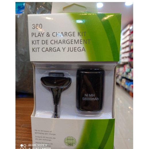 Kit Play E Charge X360 Recarrega O Controle Sem Fio Xbox360