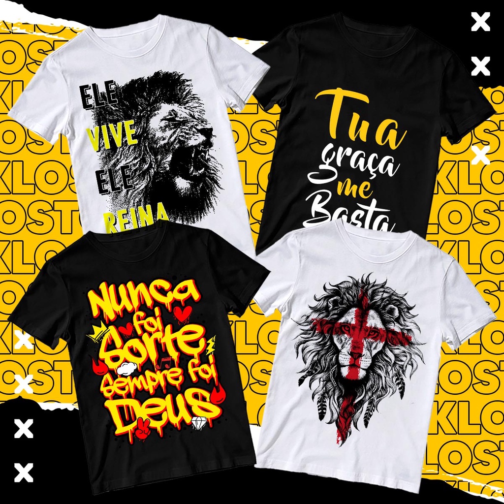 Kit 4 Camiseta Moda Gospel Igreja Camisa Jesus Evangélica Fé