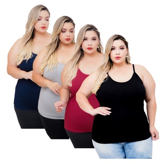 Kit 4 Regata Plus Size Basicas Blusinha Alcinha Fina Modinha Alça Verão G1 ao G4
