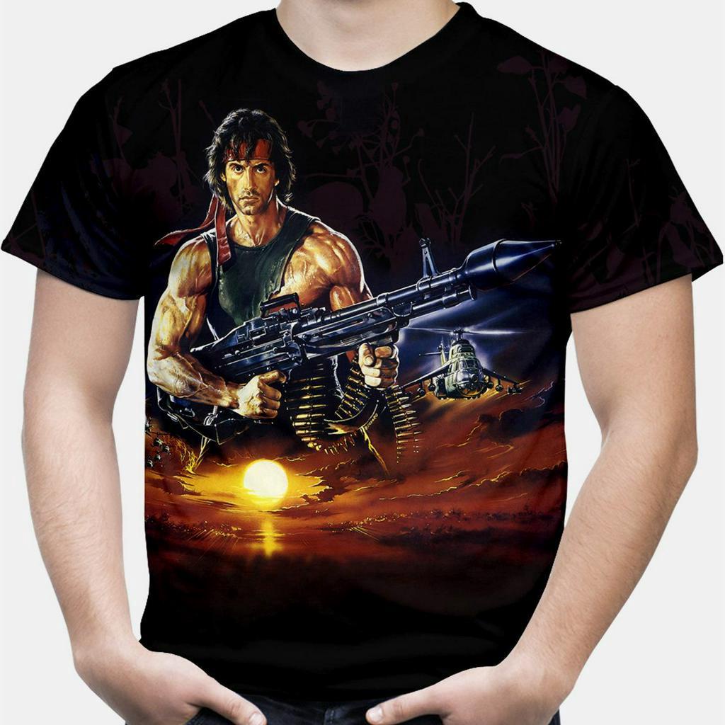 Camiseta Rambo Sylvester Stallone Masculina Estampa Hd