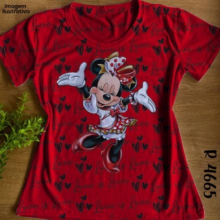 Tshirt Blusa Feminina Baby Look Minnie Vermelha