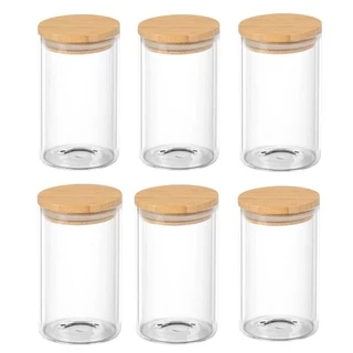 Kit 6 Pote de Vidro Hermético 150ml 110ml Bambu Mantimento Tempero