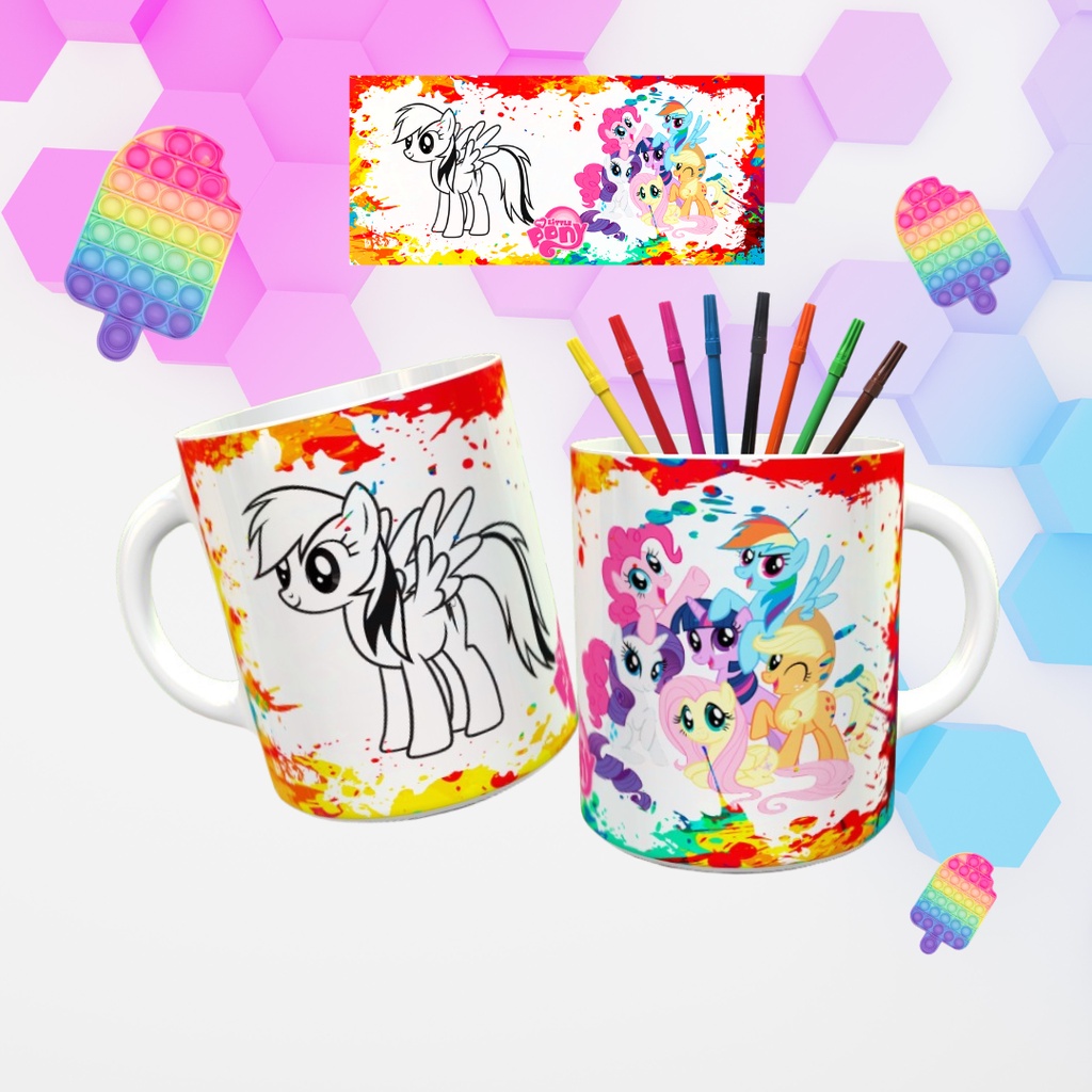 My Little Pony Caneca + Tigela + Livro para Colorir com 100