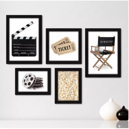 Kit Com 5 Quadros Decorativos - Cinema - Filmes - Movie - Sala Capital = 45