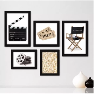 Kit Com 5 Quadros Decorativos - Cinema - Filmes - Movie - Sala Capital = 45