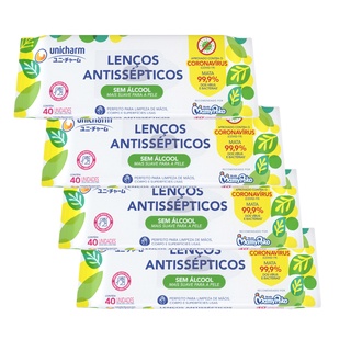 Kit 04 Lenços Antissépticos Unicharm - C/40 Unids - Tecnologia Japonesa