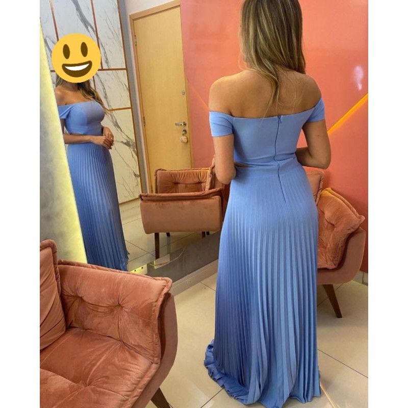 Vestido store azul plissado