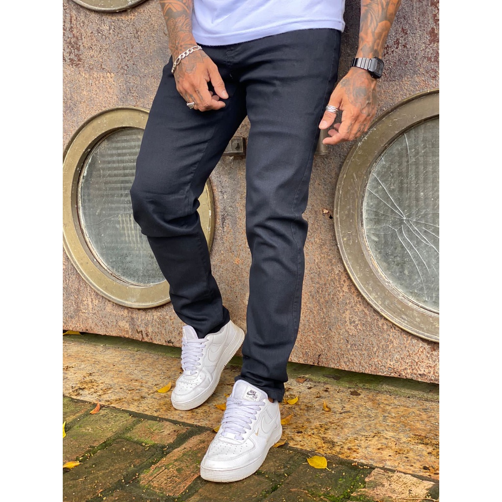 Calça Jeans Preta Masculina Com Estampa High Street Y2K Reta/Estilo Hip-hop