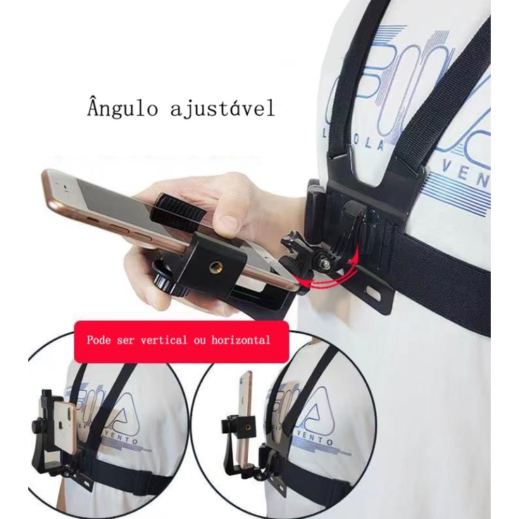 Suporte Cinta Peitoral Com Adaptador Para Celular E Gopro