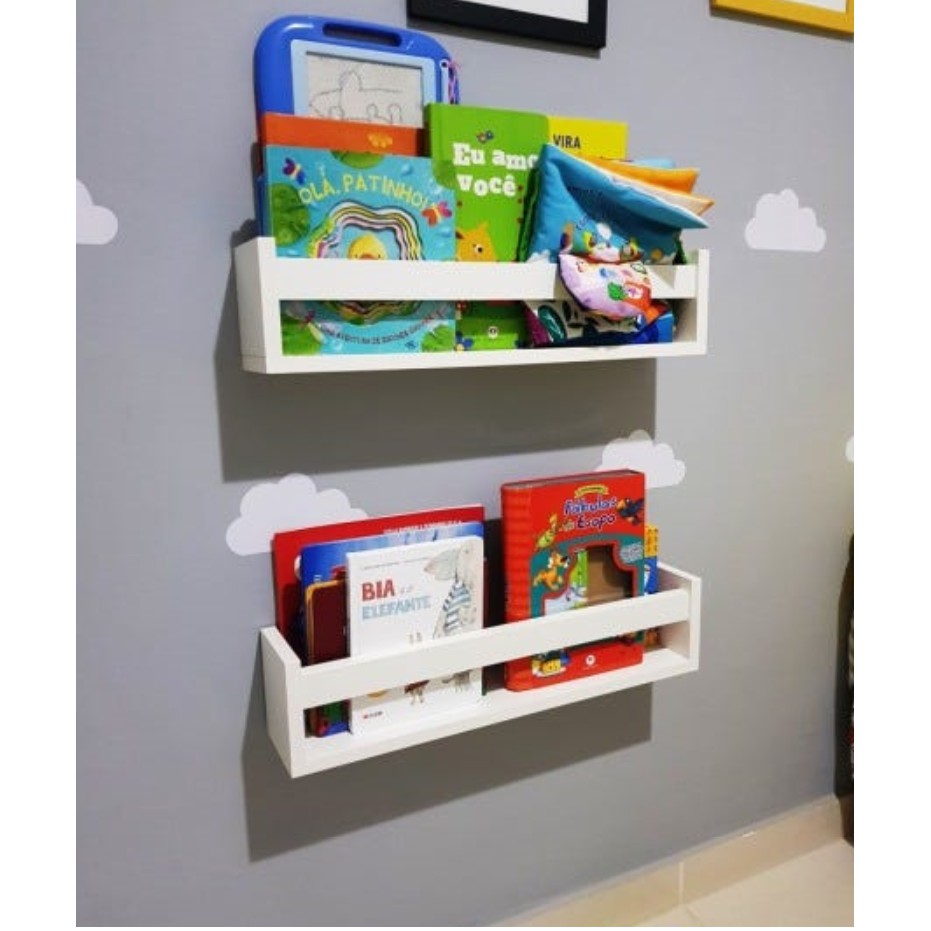 2 Prateleira 50cm decoração Nicho Livros Infantil MDF Branco