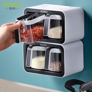 ECOCO Wall Mount Spice Rack Organizador Tigela De Açúcar Sal Shaker Tempero Recipiente Caixas Com Colheres Cozinha Suprimentos Conjunto