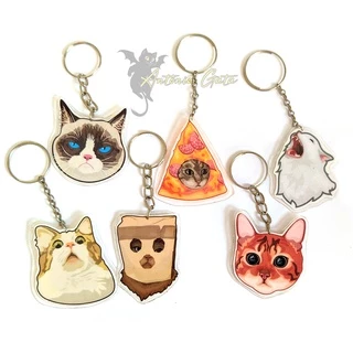 Chaveiro de memes de Gato - meme pizza grumpy cat gatos engraçados pop cat, Smudge The Cat, gato da salada