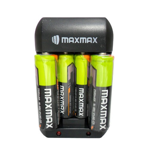 Carregador de Pilhas + 2 Pilhas Recarrável Aa + Aaa Recarregavel Maxmax ...