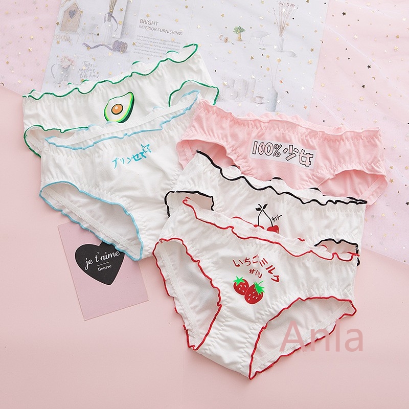 Em promoção! Xadrez De Frutas Japonês Fresco Pequeno Calcinha Meninas Roupa  Interior De Algodão Virilha Meados De Cintura Resumos De Senhoras Underwear